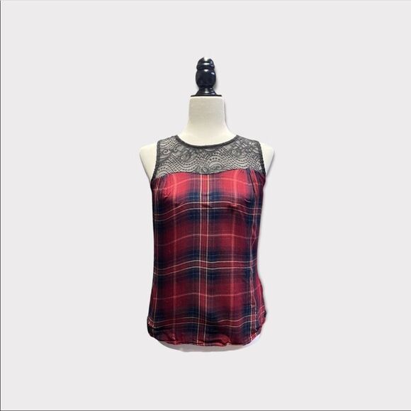 WEARHOUSE ONE | Women's Red and Black Plaid Tank Top with Lace - Picture 1 of 4